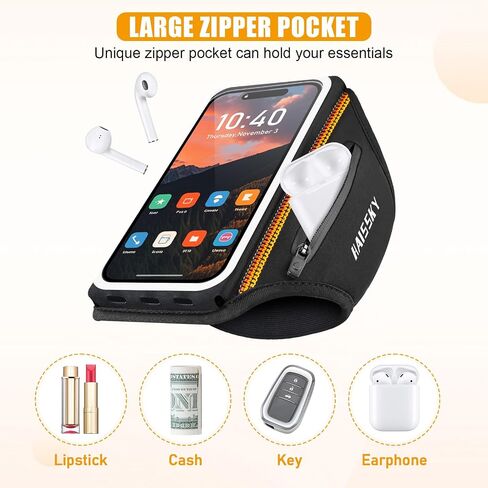 Running Armband with Earphone Bag for iPhone 16/15/14 Max/Pro/Plus & Galaxy S20/S10, Touchscreen Compatible, Phone Holder for Running with Card Slot & Key Pockets, Fit Up to 6.9 Phone in Saudi Arabia