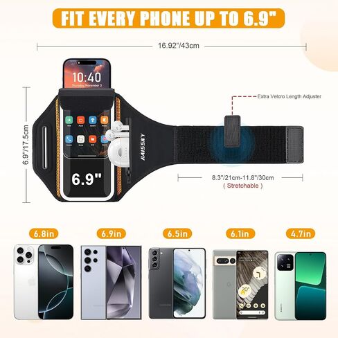 Running Armband with Earphone Bag for iPhone 16/15/14 Max/Pro/Plus & Galaxy S20/S10, Touchscreen Compatible, Phone Holder for Running with Card Slot & Key Pockets, Fit Up to 6.9 Phone in Saudi Arabia