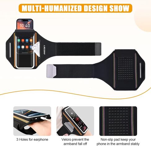 Running Armband with Earphone Bag for iPhone 16/15/14 Max/Pro/Plus & Galaxy S20/S10, Touchscreen Compatible, Phone Holder for Running with Card Slot & Key Pockets, Fit Up to 6.9 Phone in Saudi Arabia