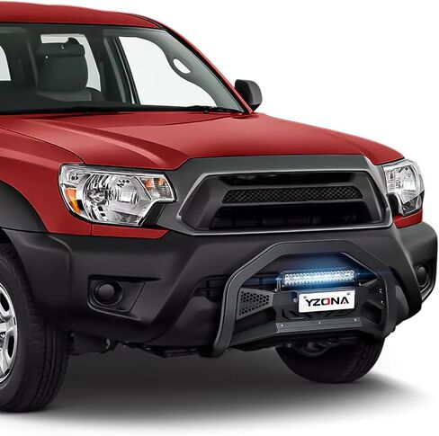 شريط الثور مع إطار لوحة الترخيص وشريط ضوء LED متوافق مع 2007-2021 Toyota Tundra ، الشاحنة مصبغة الفرشاة بار الفرشاة الصمام الأمامي (تضمين خفيفة الجبل ولوحة انزلاق) in Kuwait