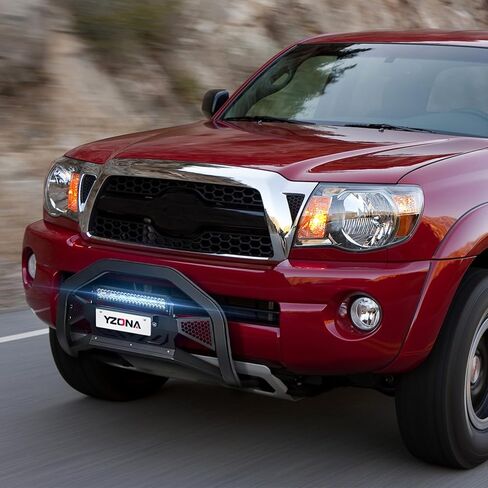 شريط الثور مع إطار لوحة الترخيص وشريط ضوء LED متوافق مع 2007-2021 Toyota Tundra ، الشاحنة مصبغة الفرشاة بار الفرشاة الصمام الأمامي (تضمين خفيفة الجبل ولوحة انزلاق) in Kuwait