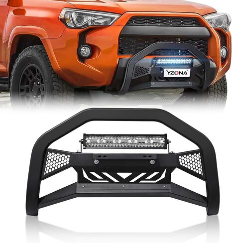 شريط الثور مع إطار لوحة الترخيص وشريط ضوء LED متوافق مع 2007-2021 Toyota Tundra ، الشاحنة مصبغة الفرشاة بار الفرشاة الصمام الأمامي (تضمين خفيفة الجبل ولوحة انزلاق) in Kuwait