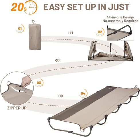 TIMBER RIDGE Lightweight Aluminum Camping Cot, 20-Second Quick Set-Up Folding Cot with Zipper Closure, Portable Carry Bag Included for Camping, Travel and Outdoors, Support up to 225lbs, Blue in Kuwait