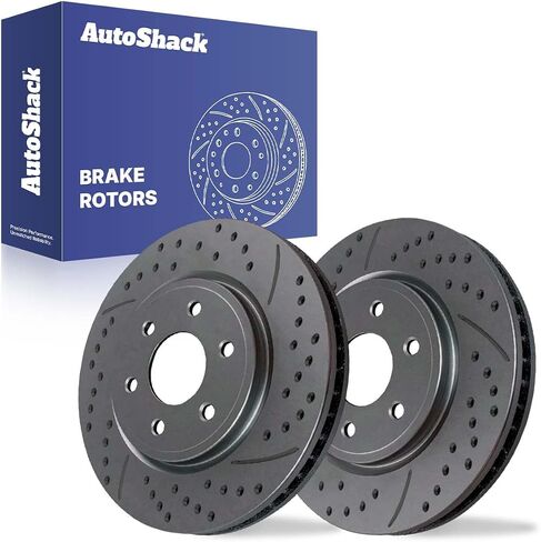 AutoShack Pair of 2 Front TurboGuard Coated Drilled Slotted Silver Brake Rotors Driver and Passenger Side Replacement for Suzuki Equator Nissan Xterra Pathfinder 2005-2024 Frontier V6 4WD PR41414DSCPR in Saudi Arabia