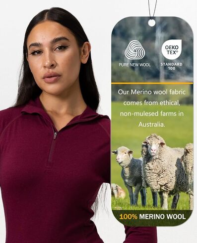 Merino Protect 100% Merino Wool Hoodie Women Quarter Zip Base Layer Midweight Thermal Long Sleeve for Running Walking in Saudi Arabia