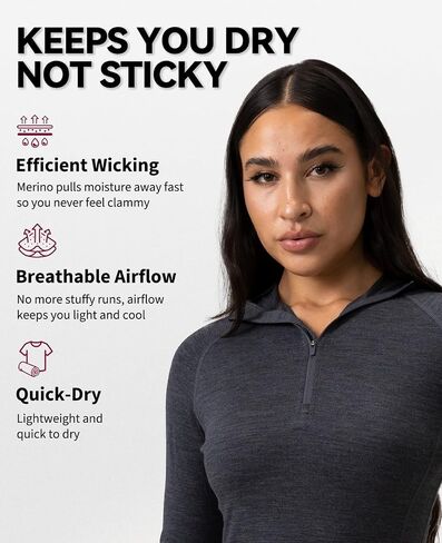 Merino Protect 100% Merino Wool Hoodie Women Quarter Zip Base Layer Midweight Thermal Long Sleeve for Running Walking in Saudi Arabia