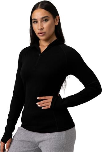 Merino Protect 100% Merino Wool Hoodie Women Quarter Zip Base Layer Midweight Thermal Long Sleeve for Running Walking in Saudi Arabia