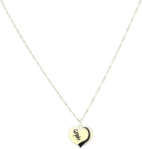 Pro Specialties Group Glitter Heart Pendant Necklace Silver, One Size, Team Colors in Saudi Arabia