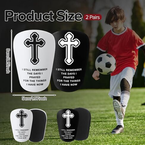 Jetec 2 Pairs Mini Soccer Shin Guards 3.15 x 1.97 in Small Shin Pads Cross Christian Jesus Black White Extra Miniature Bible Religious Shinguards Protective Football Equipment Kids Boys Girls Teens in Saudi Arabia