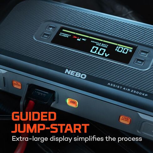 Nebo Assist Air 1500xp starter وضاغط الهواء | 44.4WH صندوق إمدادات الطاقة يعيد تشغيل 12 فولت بطارية ، و 150 رطل من ضاغط الهواء يضخّم الإطارات ، وأضواء غزيرة متكاملة ، منافذ USB ، TSA المعتمدة in Saudi Arabia