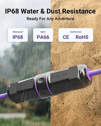 VCELINK Waterproof RJ45 Coupler IP68 Short Profile, Shielded Waterproof Ethernet Connector PoE, Cat6/Cat5/Cat5e Coupler Outdoor 3-Pack, 3.23in in Saudi Arabia
