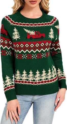النساء سميك مكتنزة شاحنات السترة شاحنات الثلج Snowflake Cedar Sweattens Holiday Pullover in Saudi Arabia