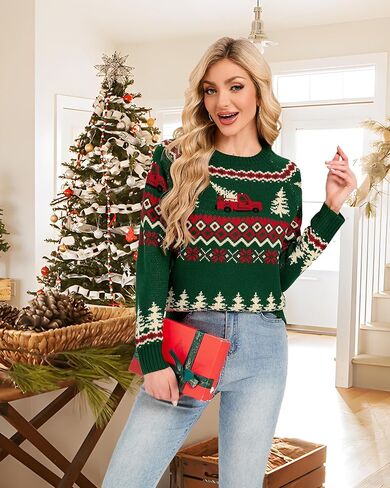 النساء سميك مكتنزة شاحنات السترة شاحنات الثلج Snowflake Cedar Sweattens Holiday Pullover in Saudi Arabia