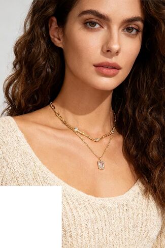 Gold Layered Pendant Necklaces for Women 14k Gold Plated Crystal Choker Necklace Paperclip Rhinestone Necklace Party Prom Jewelry in Kuwait