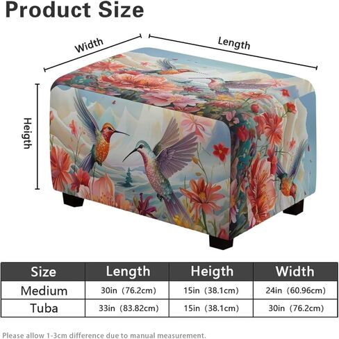 Ottoman Cover Rectangular Blue Floral Slipcovers for Ottomans Soft Fabric Footstool Cover Flower Themd Large Ottoman Slipcover Accessories Removable Furniture Protector Easy to Installed in Saudi Arabia
