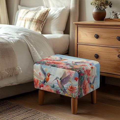 Ottoman Cover Rectangular Blue Floral Slipcovers for Ottomans Soft Fabric Footstool Cover Flower Themd Large Ottoman Slipcover Accessories Removable Furniture Protector Easy to Installed in Saudi Arabia