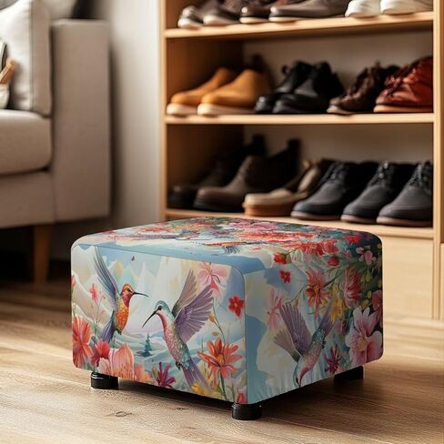 Ottoman Cover Rectangular Blue Floral Slipcovers for Ottomans Soft Fabric Footstool Cover Flower Themd Large Ottoman Slipcover Accessories Removable Furniture Protector Easy to Installed in Saudi Arabia