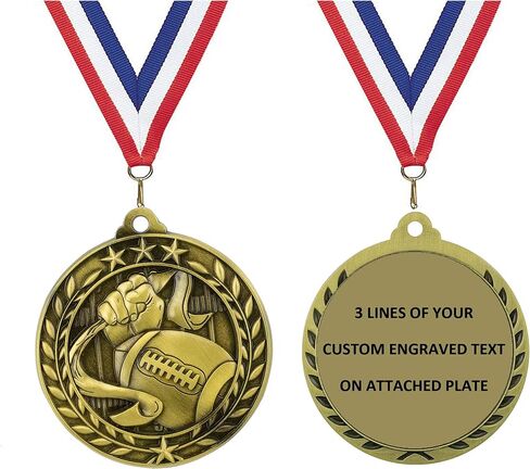 Express Medals Personalized Flag Football Gold Medal with Red White & Blue Neck Ribbon Award Trophy WAM9 in Saudi Arabia
