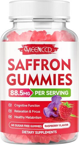 2 Pack Saffron Gummies for Kids & Adults - 10-in-1 Saffron Supplements with Magnesium, L-Theanine, Rhodiola - Supports Vision, Zzz, Mood, Focus & Relaxation - Sugar-Free, Raspberry Flavor, 120 Count in Kuwait