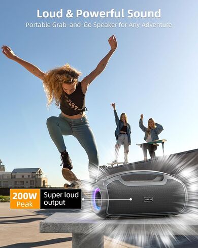 Portable Bluetooth Speakers, 200W Peak Loud Sound and Deep Bass for Party, IP65 Waterproof Wireless Outdoor Speaker w/ 2*Subwoofer/Tweeter/DSP/Bass Boost/Fast Charging/TWS/TF/USB/AUX, 24H Playtime in Saudi Arabia