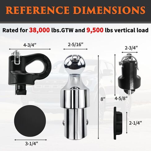 60618 تم ترقيته 38000 رطل نظام عفريت Groenseck Hitch Ball Kit متوافق مع 2013-2025 Dodge RAM 2500 3500 ، 2-5/16 بوصة rososeneck Hitch Ball لسرير الشاحنة مع 2 مرساة سلسلة الأمان in Saudi Arabia