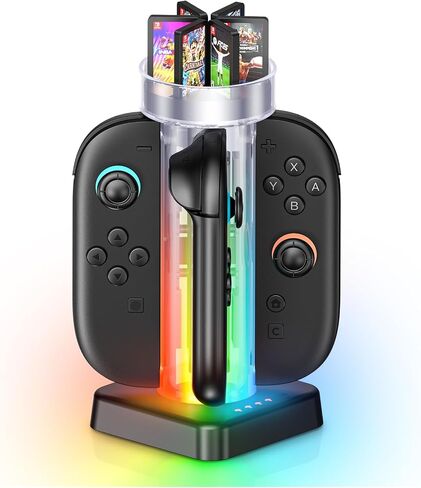 Switch 2 شحن الرصيف مع 6 بطاقات اللعبة تخزين ، Full-Away RGB Lighting Magnetic Charging Charging Switch 2 Accessories Charger Station مع كابل USB-C لـ Joycon 2 ، شفاف in Kuwait