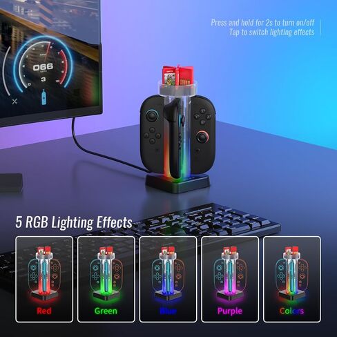Switch 2 شحن الرصيف مع 6 بطاقات اللعبة تخزين ، Full-Away RGB Lighting Magnetic Charging Charging Switch 2 Accessories Charger Station مع كابل USB-C لـ Joycon 2 ، شفاف in Kuwait