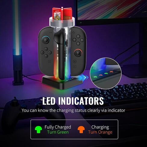 Switch 2 شحن الرصيف مع 6 بطاقات اللعبة تخزين ، Full-Away RGB Lighting Magnetic Charging Charging Switch 2 Accessories Charger Station مع كابل USB-C لـ Joycon 2 ، شفاف in Kuwait