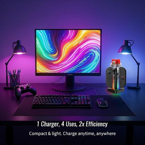 Switch 2 شحن الرصيف مع 6 بطاقات اللعبة تخزين ، Full-Away RGB Lighting Magnetic Charging Charging Switch 2 Accessories Charger Station مع كابل USB-C لـ Joycon 2 ، شفاف in Kuwait