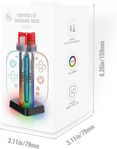 Switch 2 شحن الرصيف مع 6 بطاقات اللعبة تخزين ، Full-Away RGB Lighting Magnetic Charging Charging Switch 2 Accessories Charger Station مع كابل USB-C لـ Joycon 2 ، شفاف in Kuwait