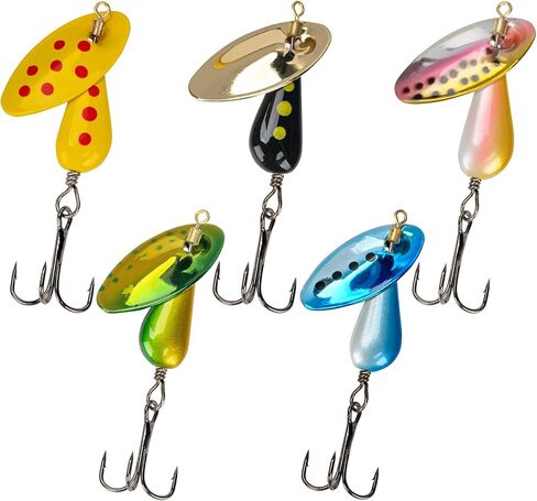 Qualyqualy Trout Frish Fishing Spinnerbaits 5pcs النحاس المعدني الصلب Trout Trout Paits صيد الأسماك يمسك سمك السلمون المرقط ، جثم نهر المياه العذبة في المياه المالحة. in Kuwait
