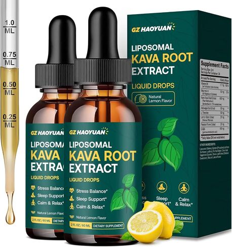 Liposomal Kava Kava Drops for Calming & Relaxation – Kava Root Extract Supplement with GABA, Ashwagandha & Magnesium - Support Mood & Better Sleep, Fast-Absorbing Vegan Kava Liquid Drops Lemon 2 Fl Oz in Saudi Arabia