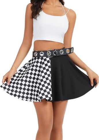 AUBKERE GOTHIC Black Plaid Jains مرنة الخصر MINI SKIRT GOTH HARAJUKU PATCHWARK in Kuwait