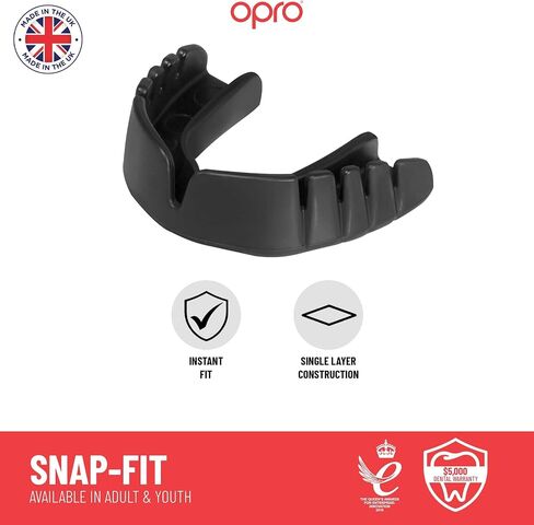 واقي الفم من OPRO Snap-Fit ذو المستوى الفوري + حزام - واقي الفم سريع الحماية لللاكروس، جيو جيتسو، مصارعة الملاكمة MMA وقطعة الفم لكرة القدم - يتضمن حافظة حماية الفم (للبالغين، أزرق) in Kuwait