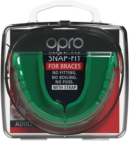 OPRO Snap-Fit Instant Level Braces Mouth Guard + Strap – Quick Protection Mouthguard for Lacrosse, jiu Jitsu, MMA Boxing Wrestling & Football Mouthpiece – Includes Mouth Guard Case (Adult, Blue) in Kuwait