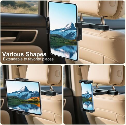 Kairiyard Tablet Holder for Car, 3 in 1 Extension Arm Adjustable Car Headrest Tablet Holder Road Trip Essentials Back Seat Tablets Cars Mount Compatible with iPad Pro, Air, Mini, 4.7-11" Devices in Saudi Arabia