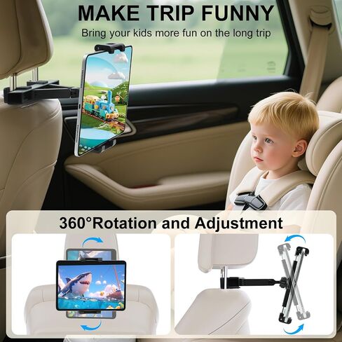 Kairiyard Tablet Holder for Car, 3 in 1 Extension Arm Adjustable Car Headrest Tablet Holder Road Trip Essentials Back Seat Tablets Cars Mount Compatible with iPad Pro, Air, Mini, 4.7-11" Devices in Saudi Arabia