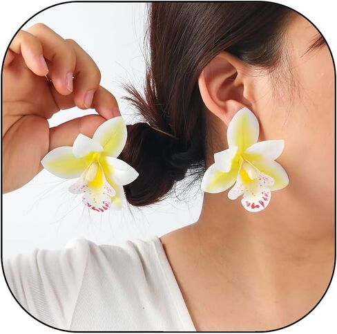 أقراط أوركيد فيفيان وأقراص مضغوطة للنساء ، أزهار أزهار ملونة مبالغ فيها بأقراط زهرية كبيرة من الأزهار الأزهار الاصطناعية المجوهرات الأنيقة in Kuwait