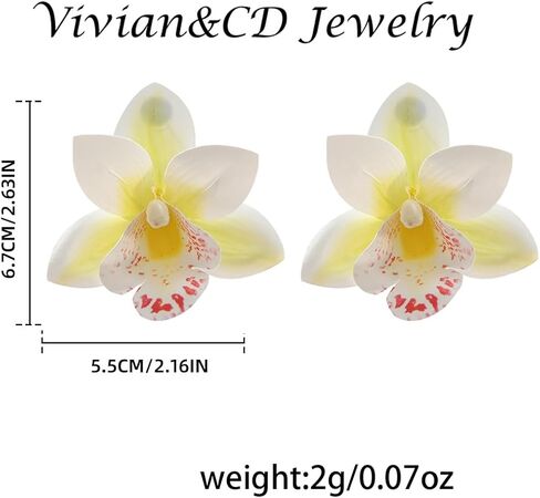 أقراط أوركيد فيفيان وأقراص مضغوطة للنساء ، أزهار أزهار ملونة مبالغ فيها بأقراط زهرية كبيرة من الأزهار الأزهار الاصطناعية المجوهرات الأنيقة in Kuwait