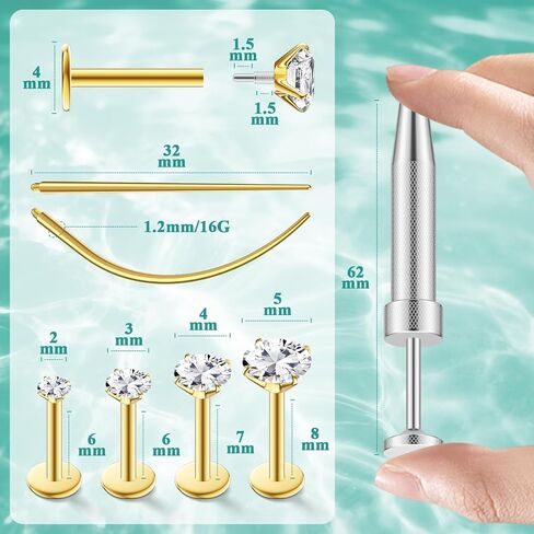 16g مسطح الظهر أقراط للنساء الرجال مجموعة - نقص الصلب الجراحي الصلب الحلقات الداخلية خواتم الأنف الأزرار ل tragus الغضروف أنف ثقب المجوهرات - أن تكون مجوهر in Saudi Arabia