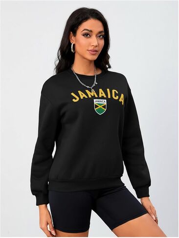 SweatyRocks Women's Jamaica Letter Graphic Sweatshirts Long Sleeve Casual Pullover Top in Saudi Arabia