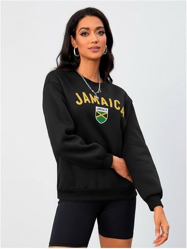 SweatyRocks Women's Jamaica Letter Graphic Sweatshirts Long Sleeve Casual Pullover Top in Saudi Arabia