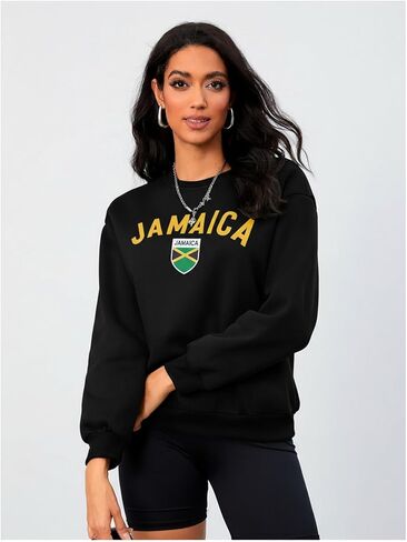 SweatyRocks Women's Jamaica Letter Graphic Sweatshirts Long Sleeve Casual Pullover Top in Saudi Arabia