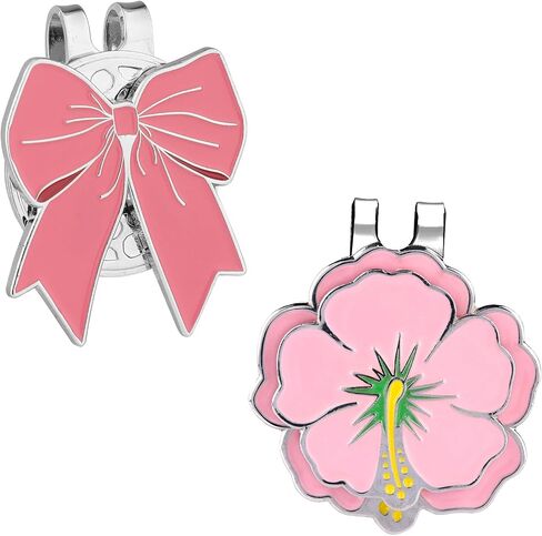 2pcs Magnetic Golf Ball Marker with Hat Clip, Pink Flower and Bow Shapes Strong Magnet Golf Cap Marker Accessories for Women Men Golfers Gloves Bag Hat Decoration in Saudi Arabia