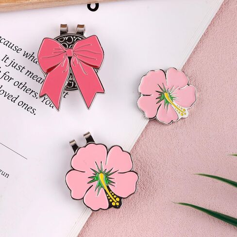 2pcs Magnetic Golf Ball Marker with Hat Clip, Pink Flower and Bow Shapes Strong Magnet Golf Cap Marker Accessories for Women Men Golfers Gloves Bag Hat Decoration in Saudi Arabia