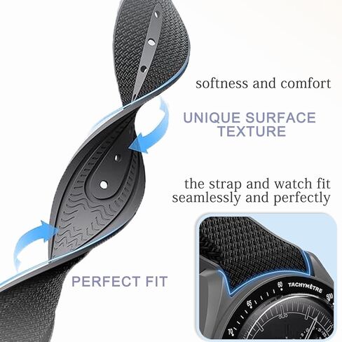 Strap for Omega×Swatch MoonSwatch Watch, 20mm Curved No Gap Rubber Strap,Folding Buckle Band Compatible with Omega×Swatch Moonswatch Speedmaster Watch Men Women-Black in Kuwait