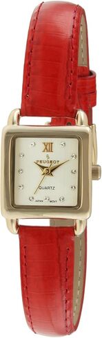 Peugeot 3034BR Ladies Mini Square Gold Gold Tone Crystal معلمه حزام جلدي بني in Kuwait
