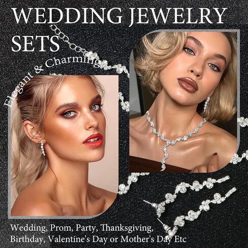 Rhinestone Jewelry Set Necklace Bracelet Earrings Set Sparkly Crystal Necklace Bridal Wedding Prom Costume Jewelry Sets for Bride Bridesmaid Women in Saudi Arabia