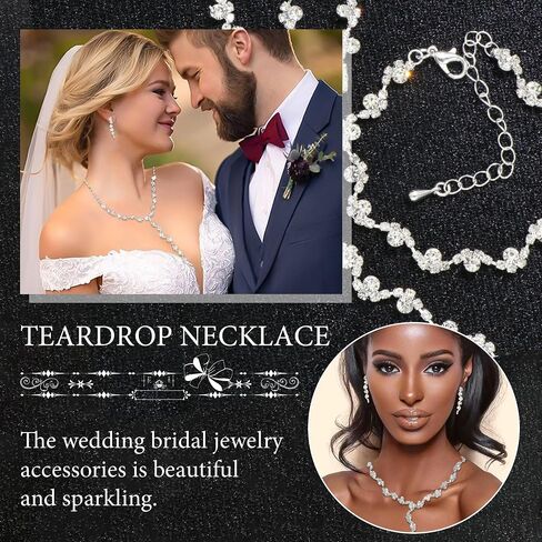 Rhinestone Jewelry Set Necklace Bracelet Earrings Set Sparkly Crystal Necklace Bridal Wedding Prom Costume Jewelry Sets for Bride Bridesmaid Women in Saudi Arabia