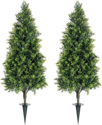 Artificial Cedar Topiary Ball Trees Set of 2,16In UV-Resistant Faux Shrubs for Outdoor Decor Realistic Fake Plants Front Porch Decor, Artificial Bushes Cypress for Home Front Door Offices in Saudi Arabia